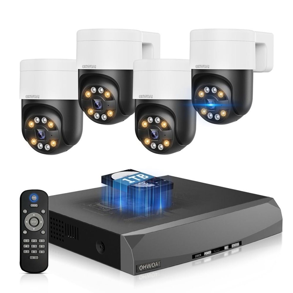 130Wide Angle & 2-Way Audio 4K Outdoor Wired Security Camera System, PTZ IP Cameras, Home Video Surveillance DVR Systems