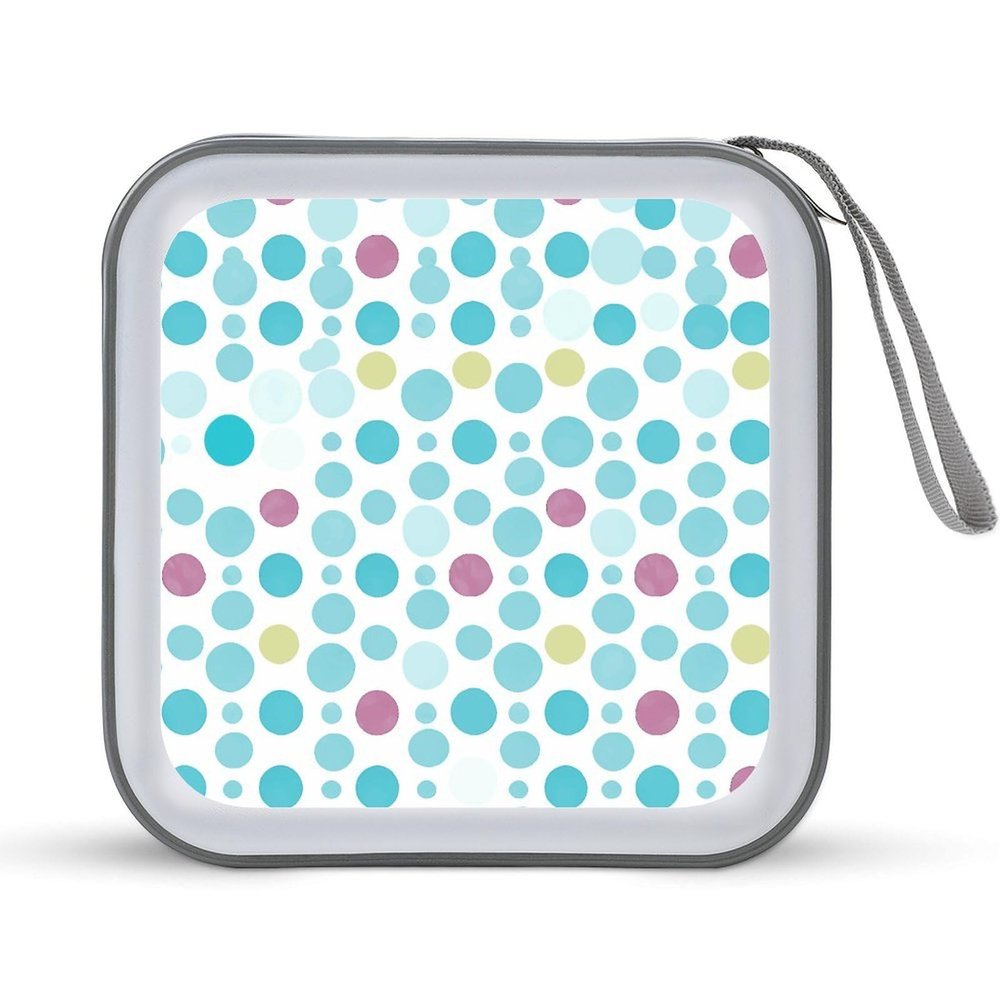 LPSBVNM 40-Sheet Capacity CD Case Storage Bag,Blue Polka Dot Pattern Printed Large Capacity CD Protective Storage Organizer Portable DVD Case for Car, Home,Office,Travel
