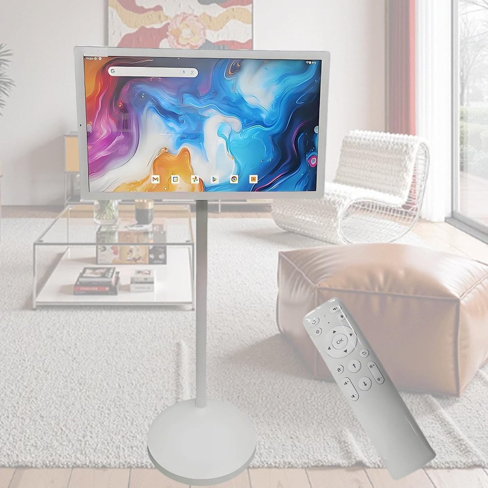 UORDBY Touchscreen Portable TV, Height-Adjustable and Rotatable Touchscreen Tablet, Rolling Standing Tv with 13MP Camera, for Home Cinema & Office Presentations 27inch8+128G