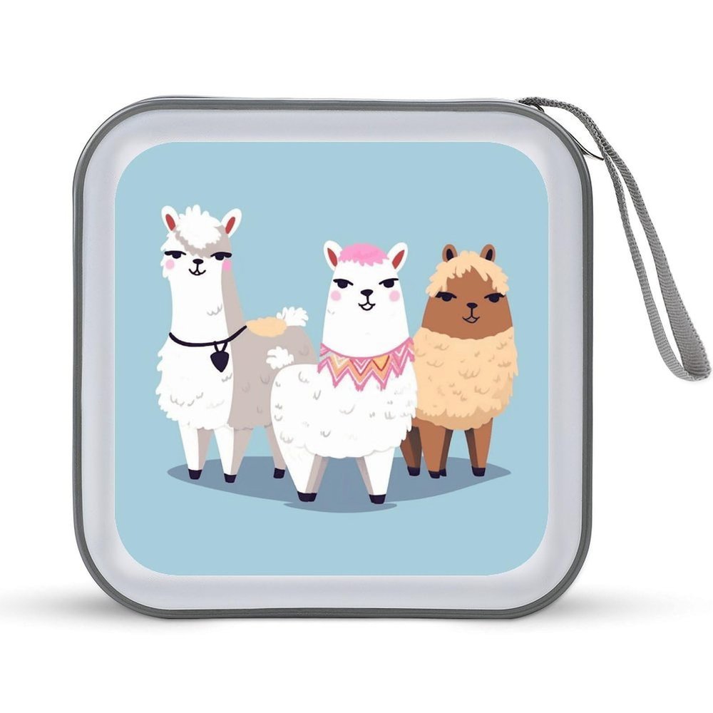 LPSBVNM 40-Sheet Capacity CD Case Storage Bag,Cute Alpacas Printed Large Capacity CD Protective Storage Organizer Portable DVD Case for Car, Home,Office,Travel
