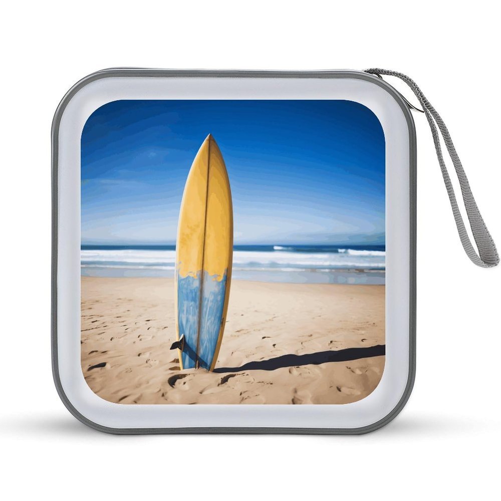LPSBVNM 40-Sheet Capacity CD Case Storage Bag,Beach Surfboard Printed Large Capacity CD Protective Storage Organizer Portable DVD Case for Car, Home,Office,Travel