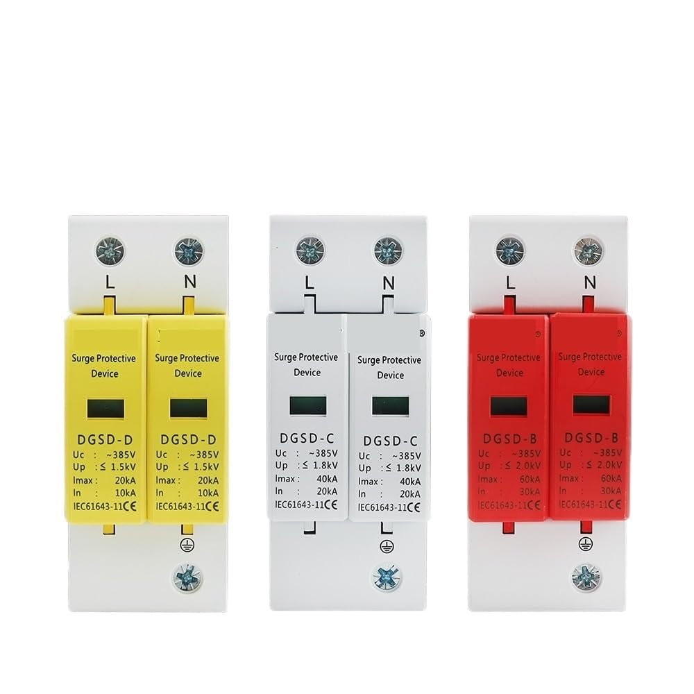 2P AC SPD Surge Protector 385V 10-20/20-40/30-60KA House Lightning Protective Solar PV Low-Voltage Arrester Device Din Rail 1P+N(30-60KA)