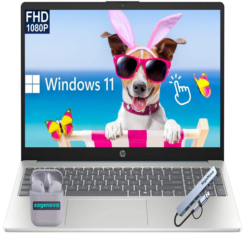 HP 15.6" FHD Touchscreen Laptop, 8GB RAM 512GB Storage (256GB SSD+256GB Docking Station Set), 8-Core Intel Core i3 Processor (Up to 3.8 Ghz), Windows 11, Numeric Keypad, SageNova Earphones, Blue