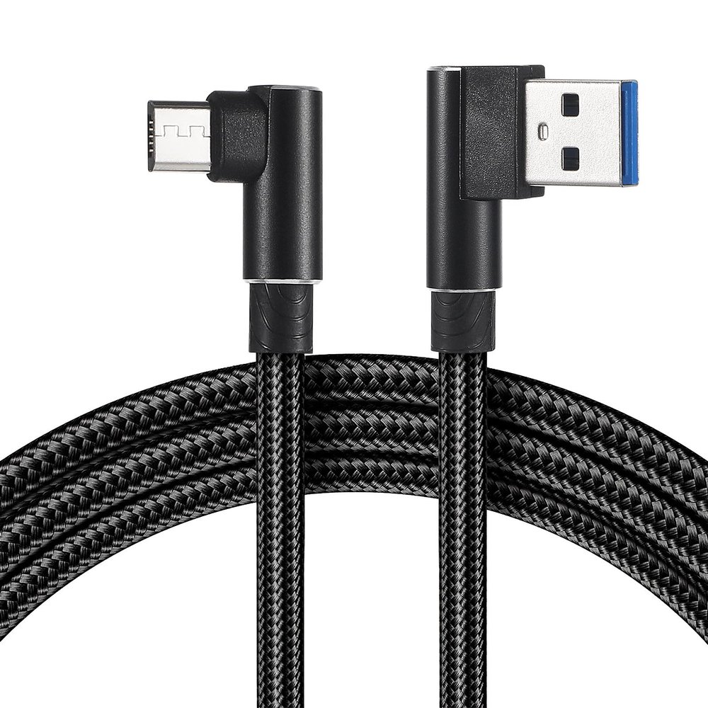 Lurrose Micro USB Charging Cable 1m Braided Right Angle Data Cord Fast Charge Compatible with Phones and Tablets Black