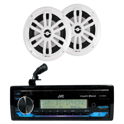 JVC KD-X38MBS Bundle: 1-Din Marine Stereo Receiver w/Bluetooth/USB, Pair NF1-116SW 6.5-in 2-Way Ultra Slim Speakers White, 2-Items