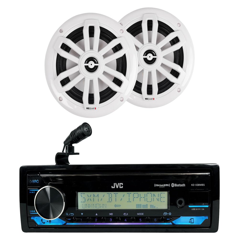 JVC KD-X38MBS Bundle: 1-Din Marine Stereo Receiver w/Bluetooth/USB, Pair NF1-116SW 6.5-in 2-Way Ultra Slim Speakers White, 2-Items