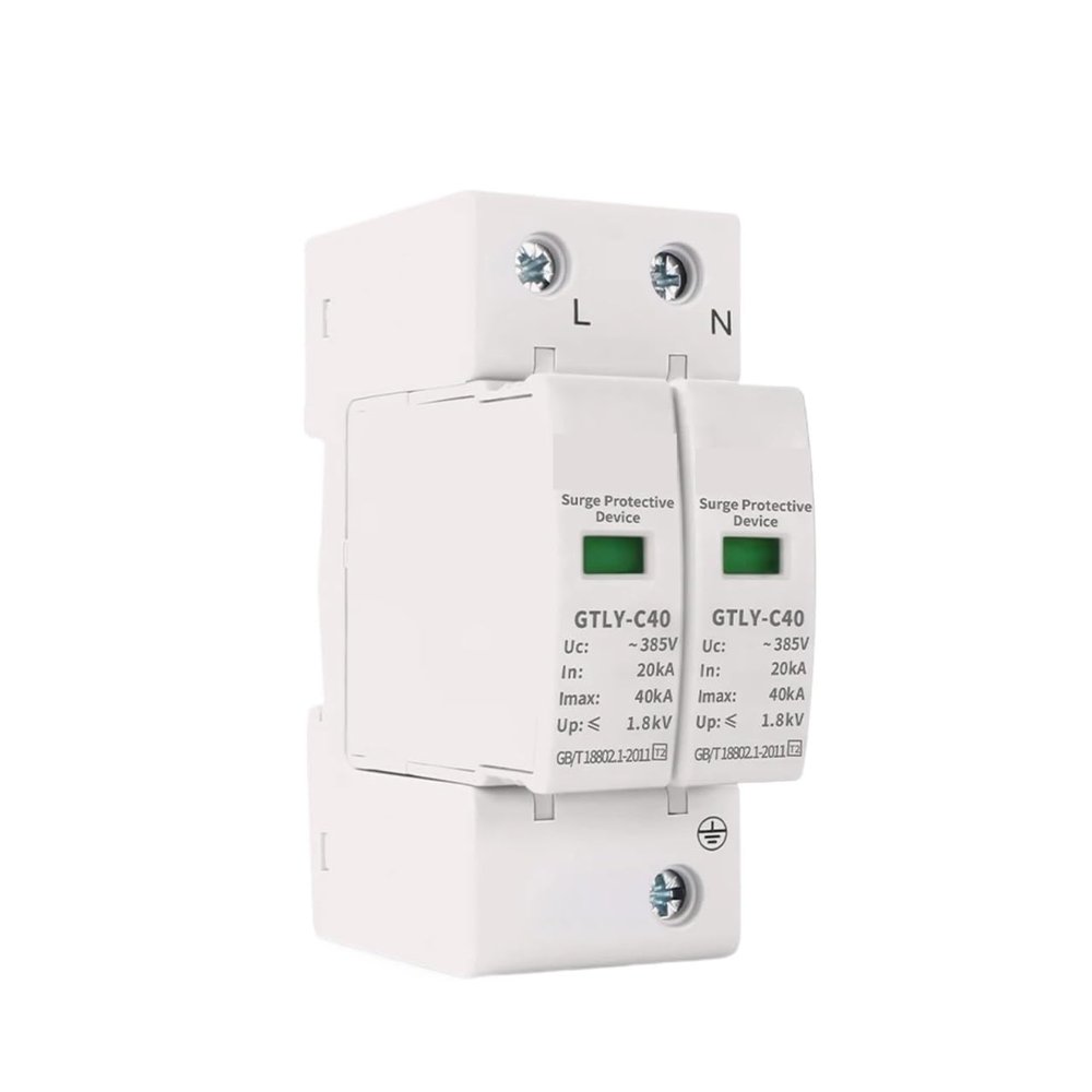 2P AC SPD Surge Protective Device 40KA 60KA 220V 385V House Lightning Surge Protector So-lar Low-Voltage Arrester Device(385V 20-40KA)