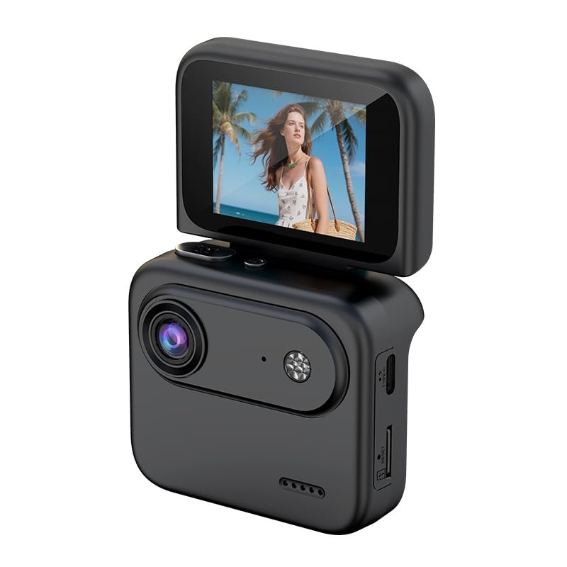 Tangxi Digital Camera with Flip Screen, First Person Perspective 1080P Portable Vlogging Camera, 143 Wide Angle, Handsfree POV Action Cameras for Travel (Black)