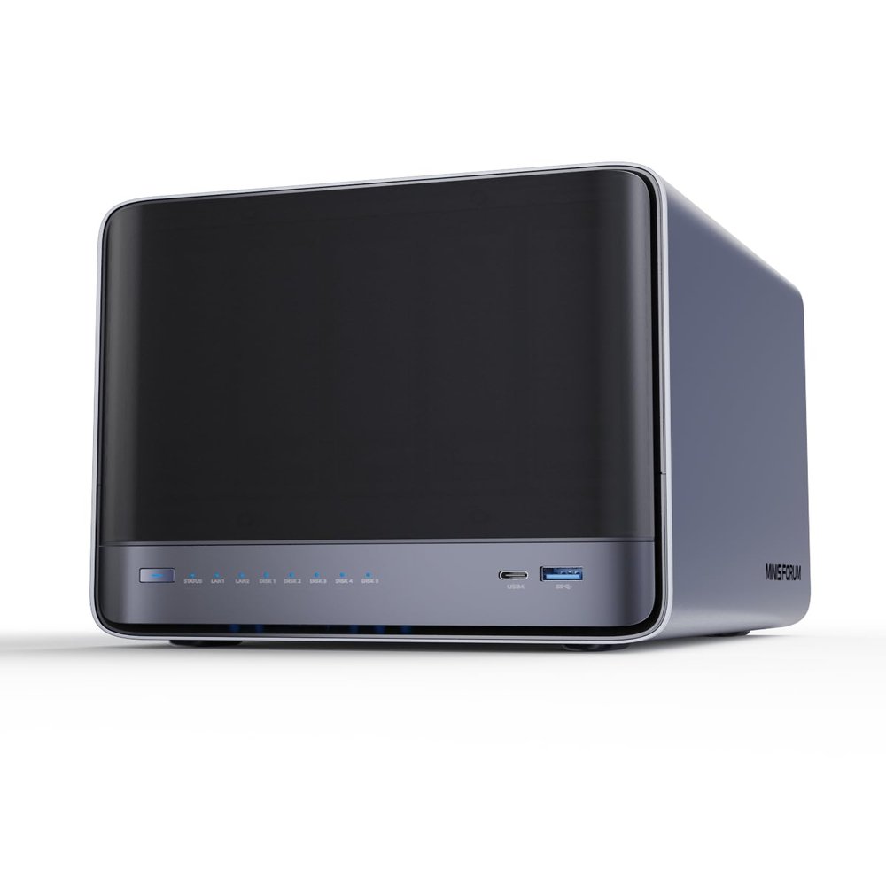 MINISFORUM N5 Air 5-Bay Desktop NAS with up to 174 GB Storage, AMD Ryzen 7 255 (8C/16T) CPU, Dual DDR5 RAM Slots (up to 96 GB), 1x 10GbE, 1x 5GbE, 2X USB4 (8K), HDMI 8K, OCuLink, 3X M.2 Slots