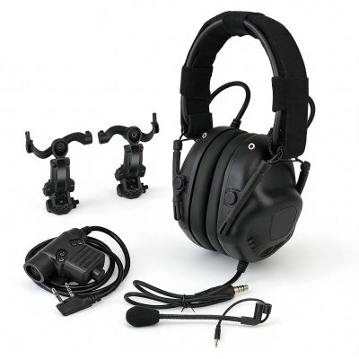 Tactical Head-Mounted & Helmet-Mounted Headset with U94 PTT 2pin Helmet Mount Adapter No Noise Reduction(Bk)