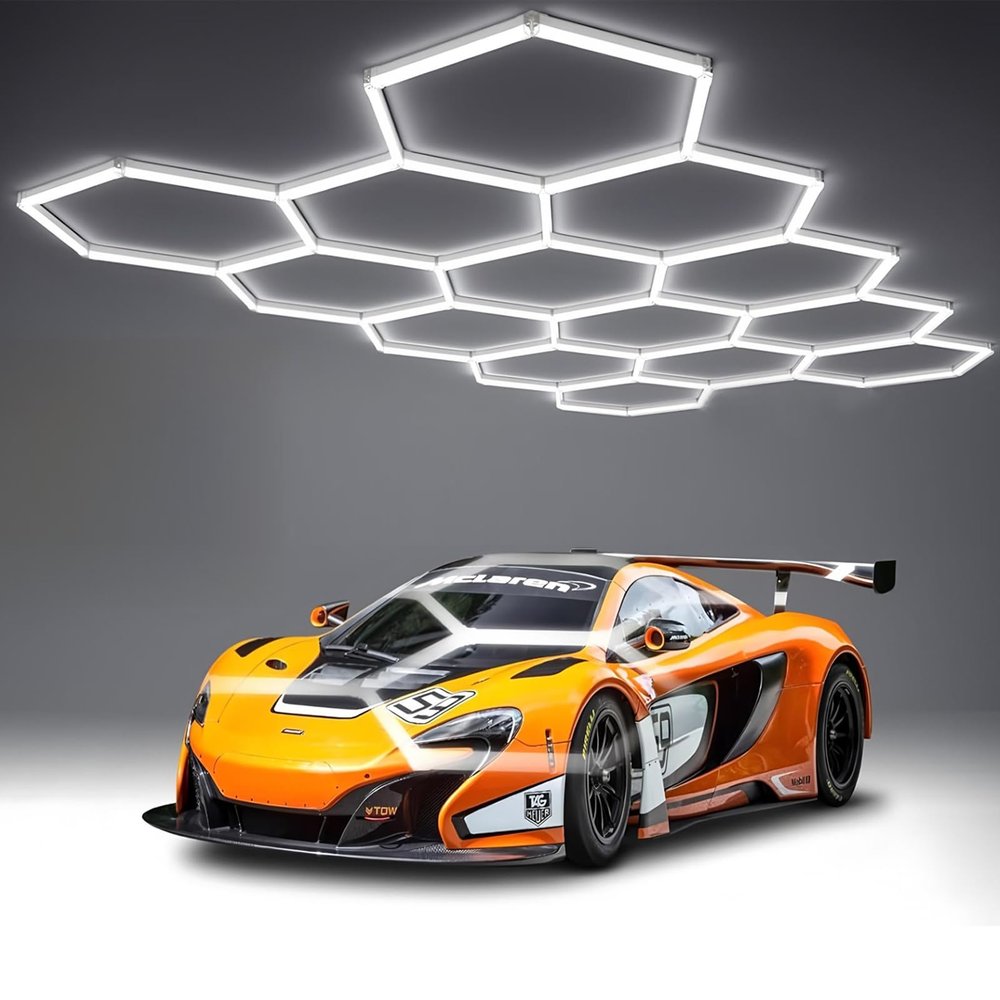 58Lights LED Hexagon Honeycomb Lights,14-Hex Honeycomb Lights 68800Lumens Hexagon DIY Super Bright Car Detailing Ceiling 688W LED Garage Light for Warehouse Workshop Gym Basement
