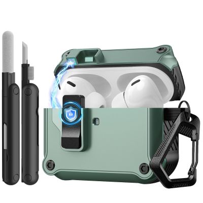 TiMOVO Case for Airpods Pro 3 (2025) with Secure Lock Clip, Automatic Pop-up Full Drop Protective Hard Cover for Apple AirPod Pro 3rd Generation with Climbing Hook & Cleaning Kit, Cyan+Black