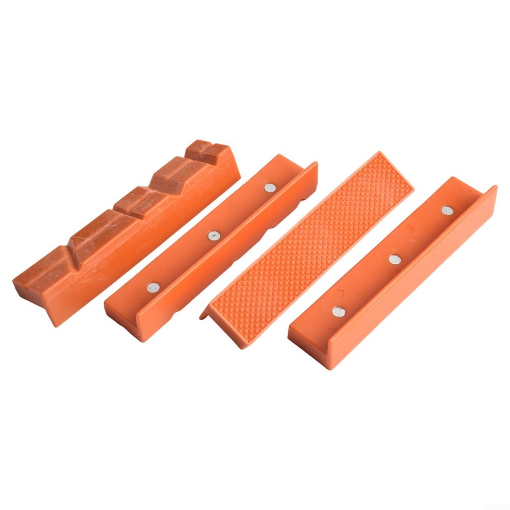 4 6 Inch Soft Jaw Pads for Metal Vise Bench - V Shaped and Plain Weave PPT Material Rubber Inserts with Magnets, 4 Pack5inch Orange