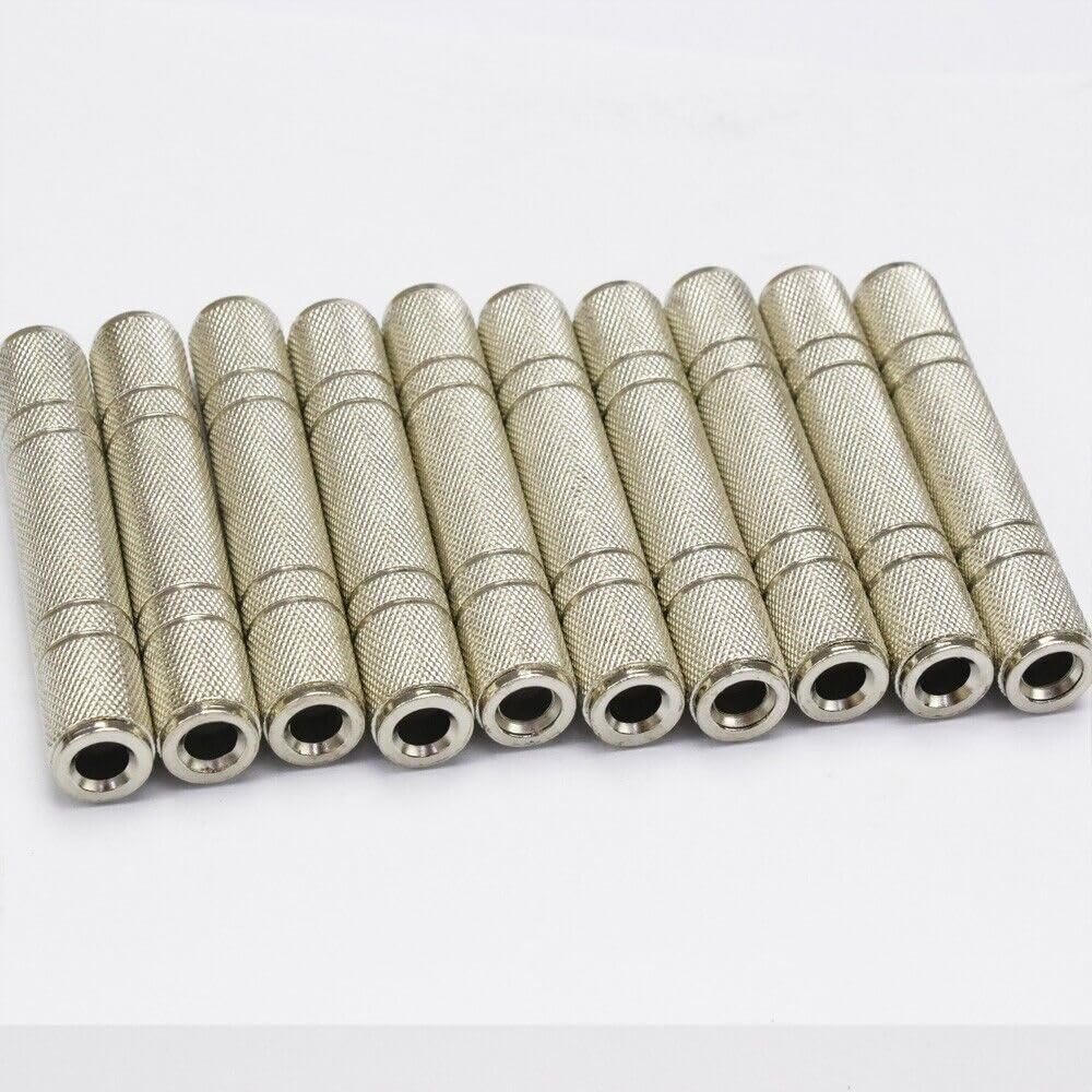 UCCKEYI 10-Pack 6.35mm Female-to-Female Stereo Coupler Adapter for Audio Equipment with Nickel-Plated Connectors and Plastic Housing