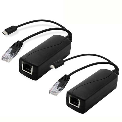2pcs 5V 2.4A Micro USB PoE Splitter Adhering to IEEE 802.3af Standard 48V Input for High-Speed 10/100Mbps Non-PoE Device Connectivity