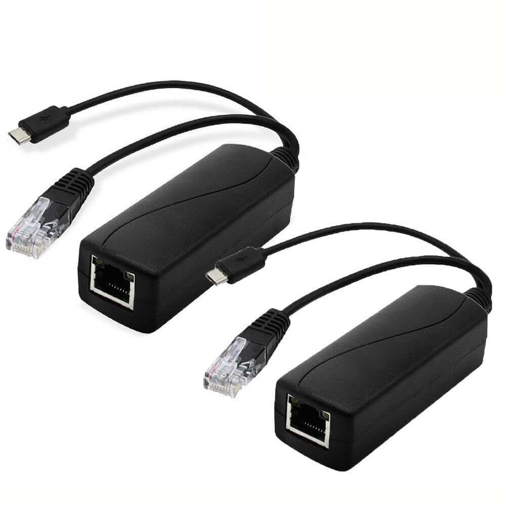 2pcs 5V 2.4A Micro USB PoE Splitter Adhering to IEEE 802.3af Standard 48V Input for High-Speed 10/100Mbps Non-PoE Device Connectivity