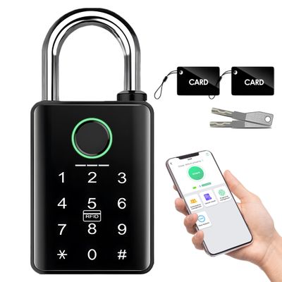 GOOWAY Heavy Duty Smart Padlock for Outdoor Gate, 10mm Hardened Steel Shackle 15kN Shear Resistance, 6-in-1 Keyless Entry Biometric Fingerprint Lock with Tuya App, IP67, Pool, Gym