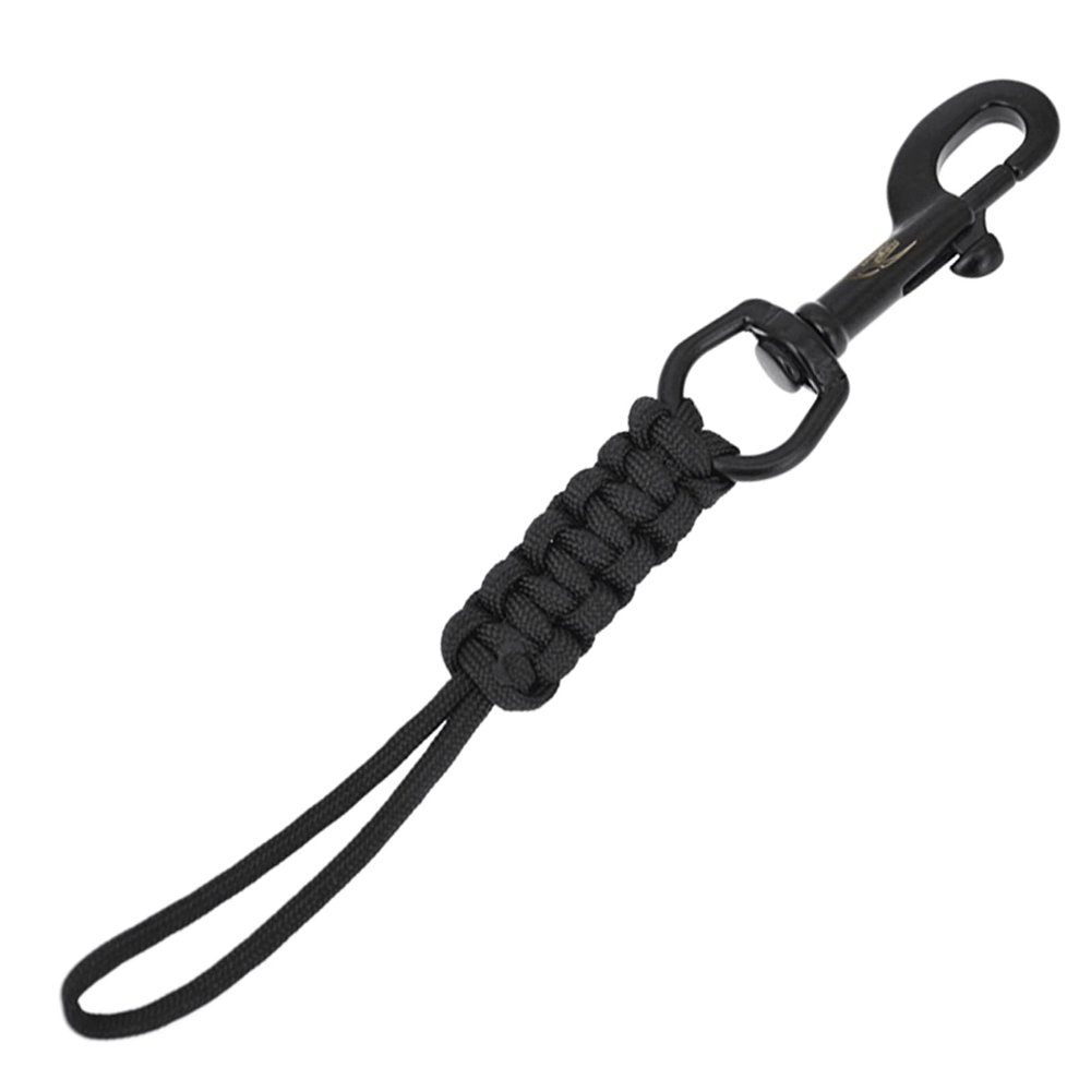 Funien Scuba Diving Stainless Steel Snap Hook with Antilost Safety Rope and Clamp/Holder for Fixing Flashlight and Reel on BCD Equipment, White (Black)