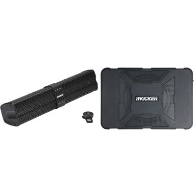 KICKER 47KPB1 PowerBar KPB1 20-inch Bluetooth Powered UTV Soundbar, Black Weather-Proof Enclosure w/ 51HS8 Hideaway Compact Powered Subwoofer, 8-Inch Bundle