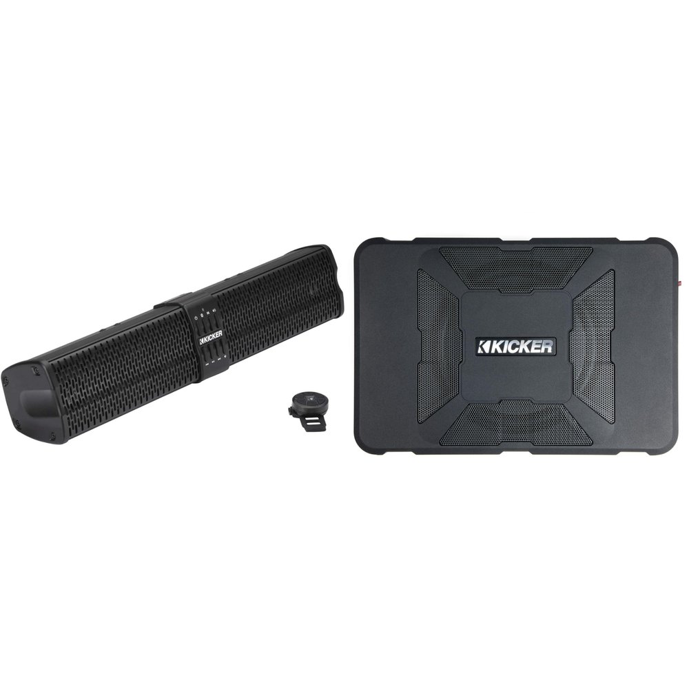 KICKER 47KPB1 PowerBar KPB1 20-inch Bluetooth Powered UTV Soundbar, Black Weather-Proof Enclosure w/ 51HS8 Hideaway Compact Powered Subwoofer, 8-Inch Bundle