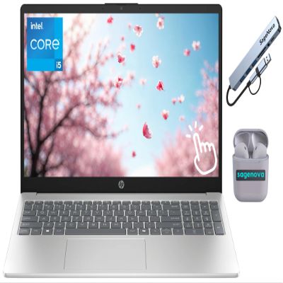 HP Business Laptop Computer, 15.6" Touchscreen FHD IPS Display, 10-Core Intel Core i5, 16GB RAM 1TB Storage (512GB SSD + 512GB Docking Station Set), Windows 11, SageNova Earphones, Silver