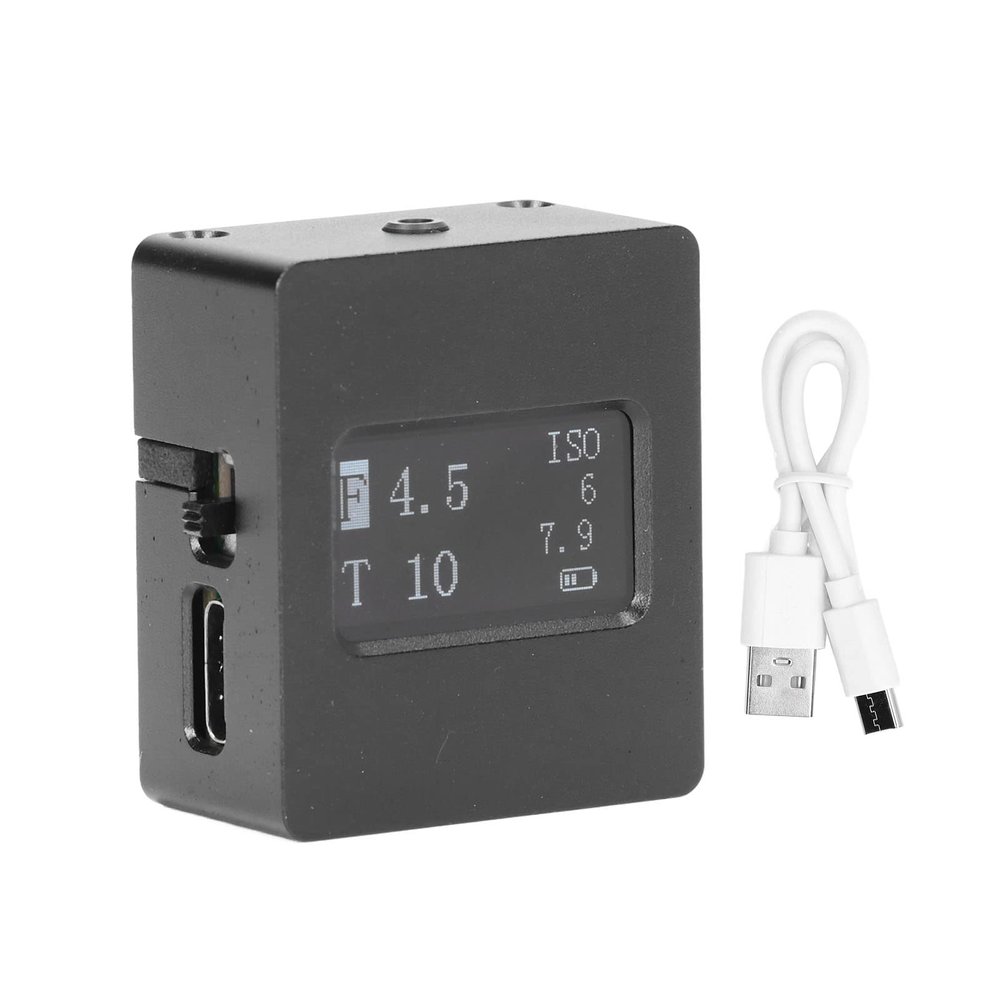 Aluminum Alloy Camera Light Meter Reflection Photometer with 0.96 Inch OLED Display and USB Cable for Cold or Hot Shoe Mount - Aperture and Shutter Priority Modes - Silver White - (Black)