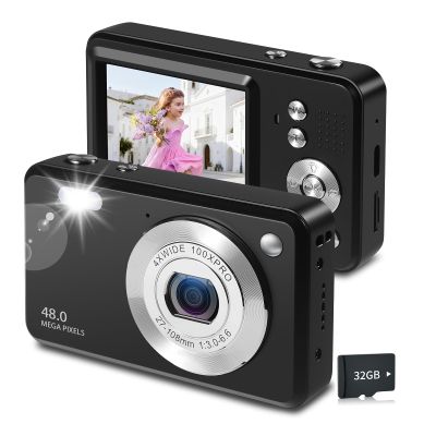 Digital Camera for Kids,1080P 48MP Point and Shoot Digital Cameras with 32GB Memory Card and 16X Digital Zoom Kids Camera, Compact Portable Small Gift for Boys Girls Teenager