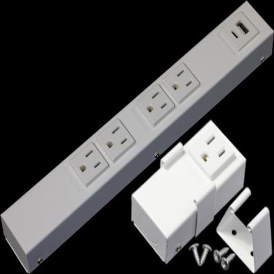 12 Hardwired Power Strip (NO Power Cord), 4 (NEMA 5-15R, NOT 20Amp Unit) Vertical Outlets (NOT Tamper Resistant), NO Ears (Without mounting tabs on Both Ends), USB A+C, White