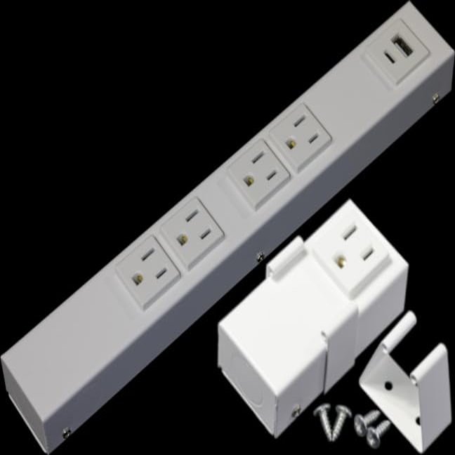 12 Hardwired Power Strip (NO Power Cord), 4 (NEMA 5-15R, NOT 20Amp Unit) Vertical Outlets (NOT Tamper Resistant), NO Ears (Without mounting tabs on Both Ends), USB A+C, White