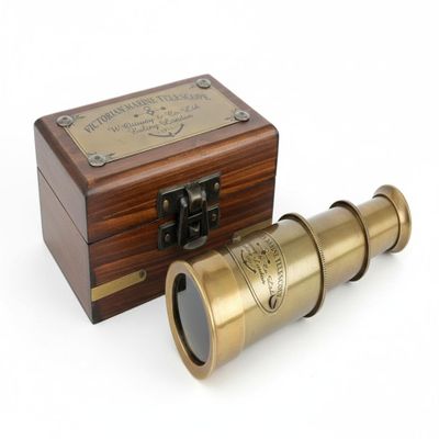 Antique Nautical Brass Telescope | Victorian Spyglass Vintage Maritime Scope with Wooden Box | Decorative Collectible