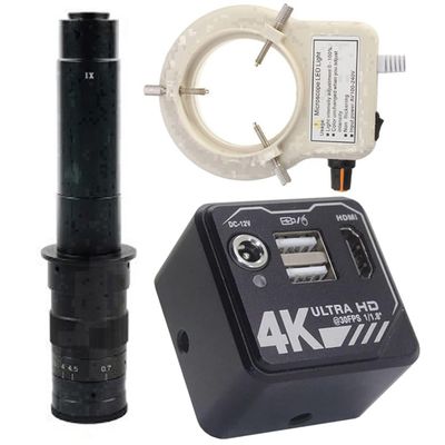4K 8MP 1080P 60FPS HDMI USB Industry Microscope Camera & 300X C-Mount Lens with 56-LED Adjustable Ring Light