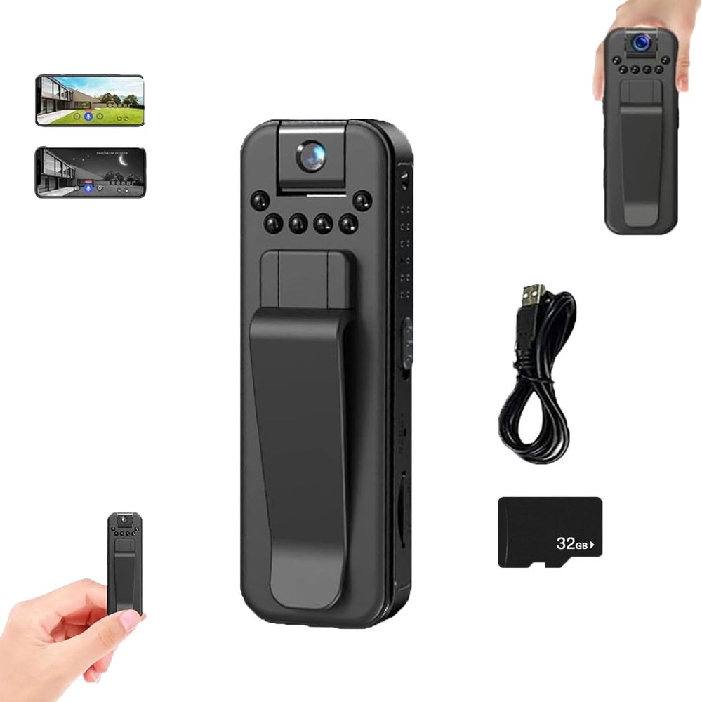 1080p Underwater Camera Mini Body Cam, Infrared Night Vision Portable Recorder, Hd 1080p Rechargeable Mini Body Camera with Night Vison&Rotating Lens, Can Record Audio and Video (WiFi, 32G Card)