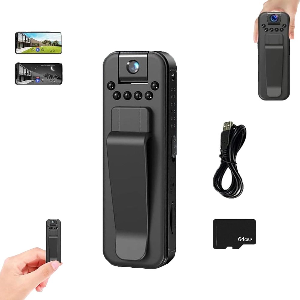 1080p Underwater Camera Mini Body Cam, Infrared Night Vision Portable Recorder, Hd 1080p Rechargeable Mini Body Camera with Night Vison&Rotating Lens, Can Record Audio and Video (Basic, 64G Card)