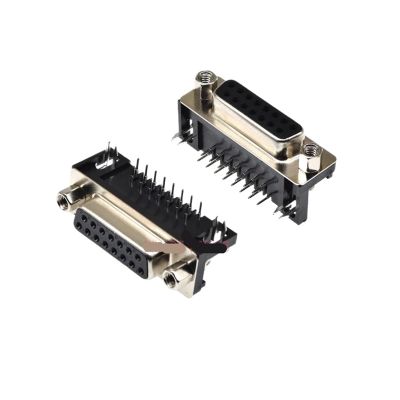 2/5Pcs DR9 DR15 DR25 DR37 Hole/Pin Female/Male Right Angle Welded d-sub Connector RS232 Serial Port Adapter DB9 9/15/25/37 pin(DR15 Female,5Pcs)