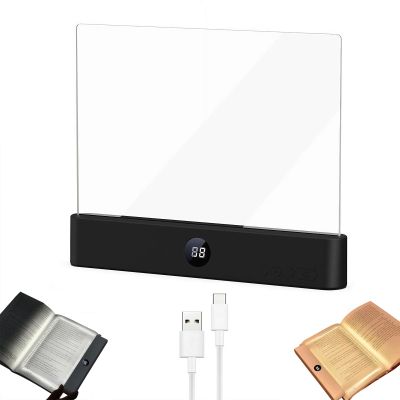 Smart Flat Book Lights, Rechargeable Clear Full Page LED Reading Light, 3 Color Dimmable Eye Protection with Timer, Clip On Page Glow Lamp for Books in Bed & Car Travel, Type-C Charging (Black)
