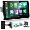 10 inch Single Din Car Stereo with Carplay Wireless/Wired Android Auto Detachable Screen YouTube Online Video FM/RDS MirrorLink SWC EQ, Single Din Bluetooth Radio with USB/Type-C Backup Camera view 1
