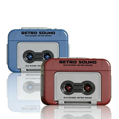 Mini Cassette Player - Retro Cassette Sound, Retro Sound Keychain, Mini Recordable Gift for Birthday Valentine's Day (Red+Blue)