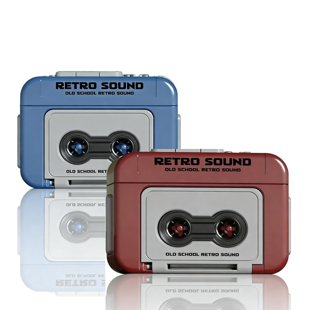 Mini Cassette Player - Retro Cassette Sound, Retro Sound Keychain, Mini Recordable Gift for Birthday Valentine's Day (Red+Blue)