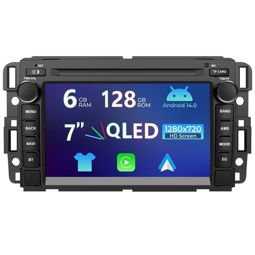 Android 14 Car Radio Stereo for Chevy Silverado/GMC Sierra/Buick/Chevrolet, Apply Carplay Andriod Auto 7 Inch 1280*720 QLED IPS Touchscreen Head Unit with GPS Navi BT WiFi/4G LTE SWC 6GB RAM 128GB ROM
