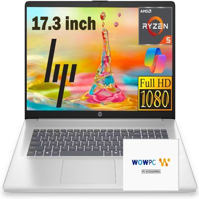 HP 17.3 Inch FHD Business Laptop with MS Office for The Web, AMD Ryzen 5 7430U (Beats Core i7-1355U), 16GB RAM, 2TB Storage, Windows 11, WOWPC 3-in-1, No Mouse