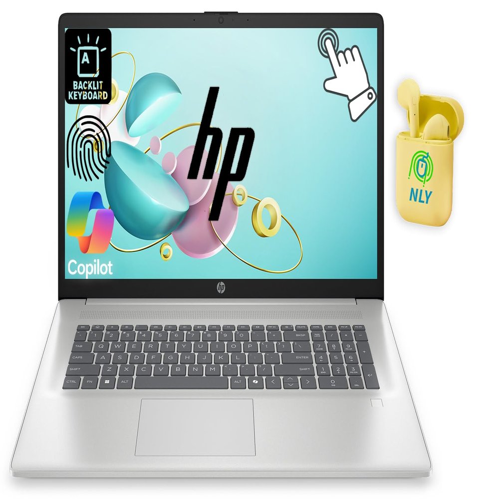 HP 17 Premium Business Laptop, 17.3" Touchscreen, Intel 12-core Ultra 7 255U, Windows 11, Backlit Keyboard, Fingerprint Reader, NLY Earphones, Silver (Intel Core Ultra 7 255U, 32GB RAM | 1TB SSD)