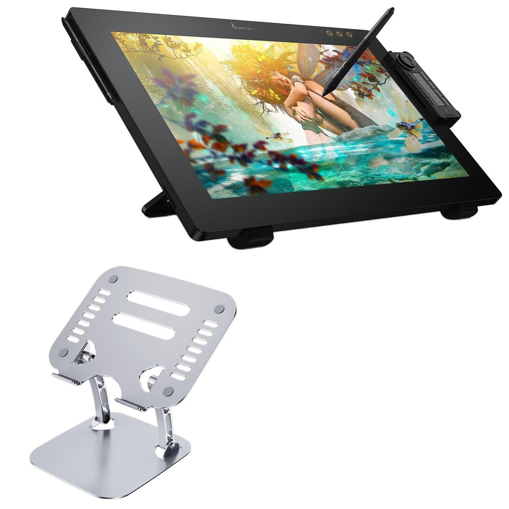 BoxWave Stand and Mount Compatible with Xencelabs Pen Display 24 - Executive VersaView Stand, Ergonomic Adjustable Viewing Angle Metallic Riser - Metallic Silver