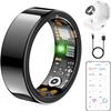 Ring Health Tracker for Women Men, Fitness Ring with Heart Rate,Blood Oxygen,Sleep Monitor,Calories, Step Counter, IP68 Waterproof Smart Ring for iPhone & Android, No Subscription Fee (Black, 13#) view 1