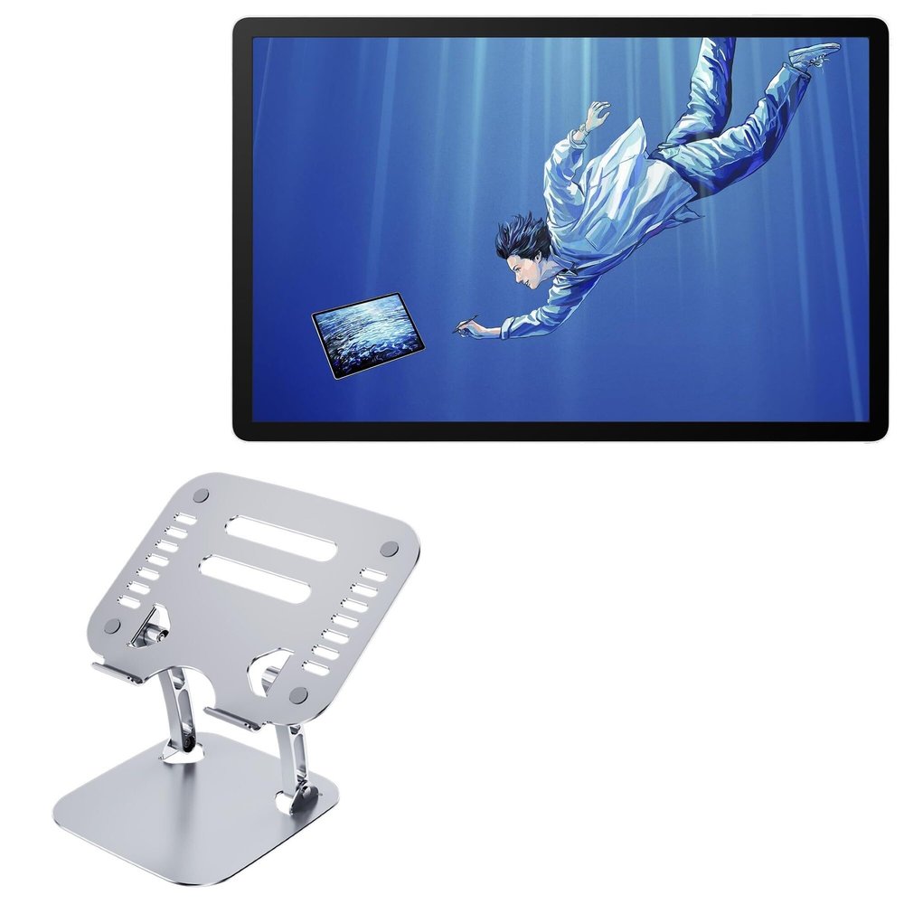 BoxWave Stand and Mount Compatible with Wacom MovinkPad Pro 14 (14 in) - Executive VersaView Stand, Ergonomic Adjustable Viewing Angle Metallic Riser - Metallic Silver