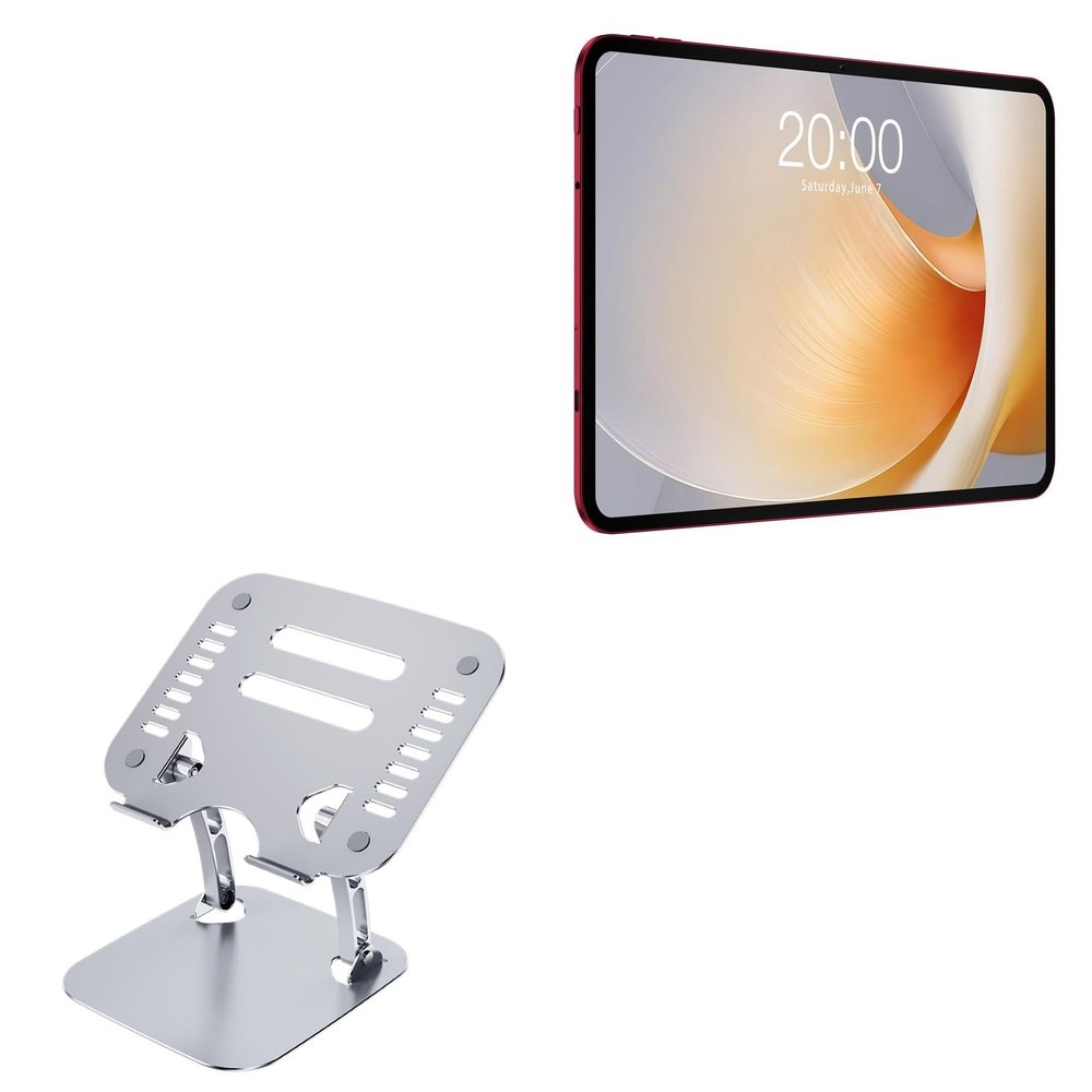 BoxWave Stand and Mount Compatible with Teclast T65PLUS (13.4 in) - Executive VersaView Stand, Ergonomic Adjustable Viewing Angle Metallic Riser - Metallic Silver