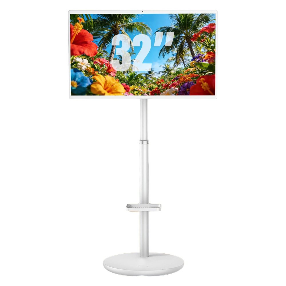 PRECISTECH Portable TV with Camera, Smart TV with Camera for Video Conference Display, 32 Inch Rolling TV with Wheels, Android Smart Screen for Meetings