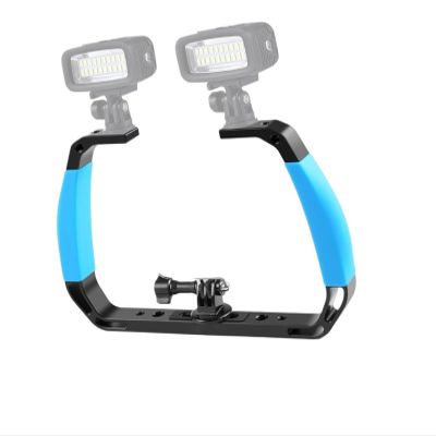 Underwater Camera Housing Tray with 2 Cold Shoe Mounts, Handheld Grip Stabilizer for Action Cameras, 1/4in 3/8in Screw Hole, Diving Rig for Video Lights