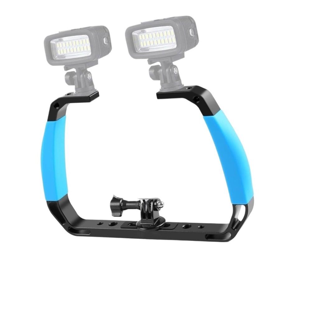 Underwater Camera Housing Tray with 2 Cold Shoe Mounts, Handheld Grip Stabilizer for Action Cameras, 1/4in 3/8in Screw Hole, Diving Rig for Video Lights