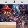 10X8ft Enchanted Forest Backdrop Fairy Tale Forest Purple Mushroom House Photography Background Magic Wonderland Garden Birthday Party Decorations Photo Shoot Booth Props view 1