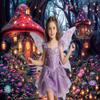 10X8ft Enchanted Forest Backdrop Fairy Tale Forest Purple Mushroom House Photography Background Magic Wonderland Garden Birthday Party Decorations Photo Shoot Booth Props view 2